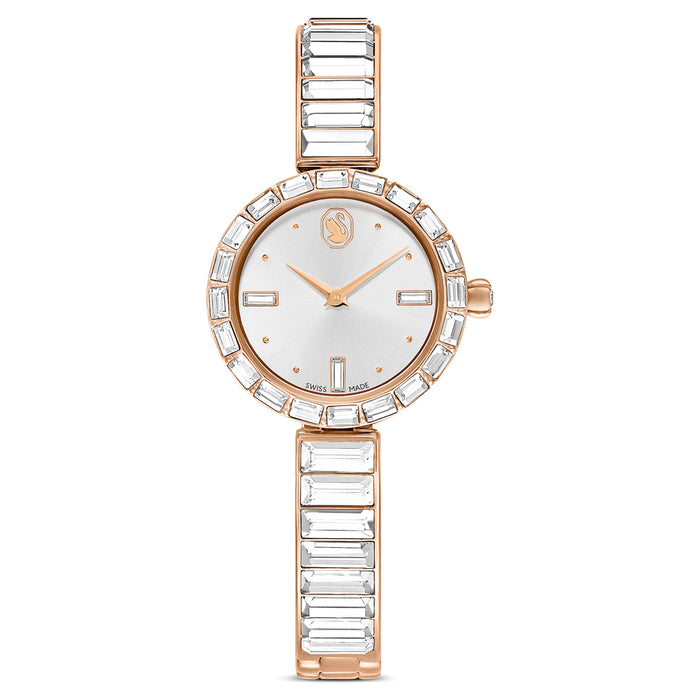 Swarovski Matrix White Dial Rose Gold-Tone Crystal Bangle Watch – 5677484