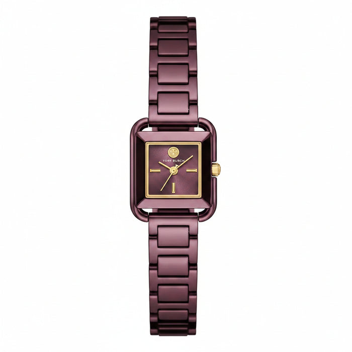 Tory Burch Kira Square Purple Dial Gold-Tone Stainless Steel Ladies Watch – TBW6024
