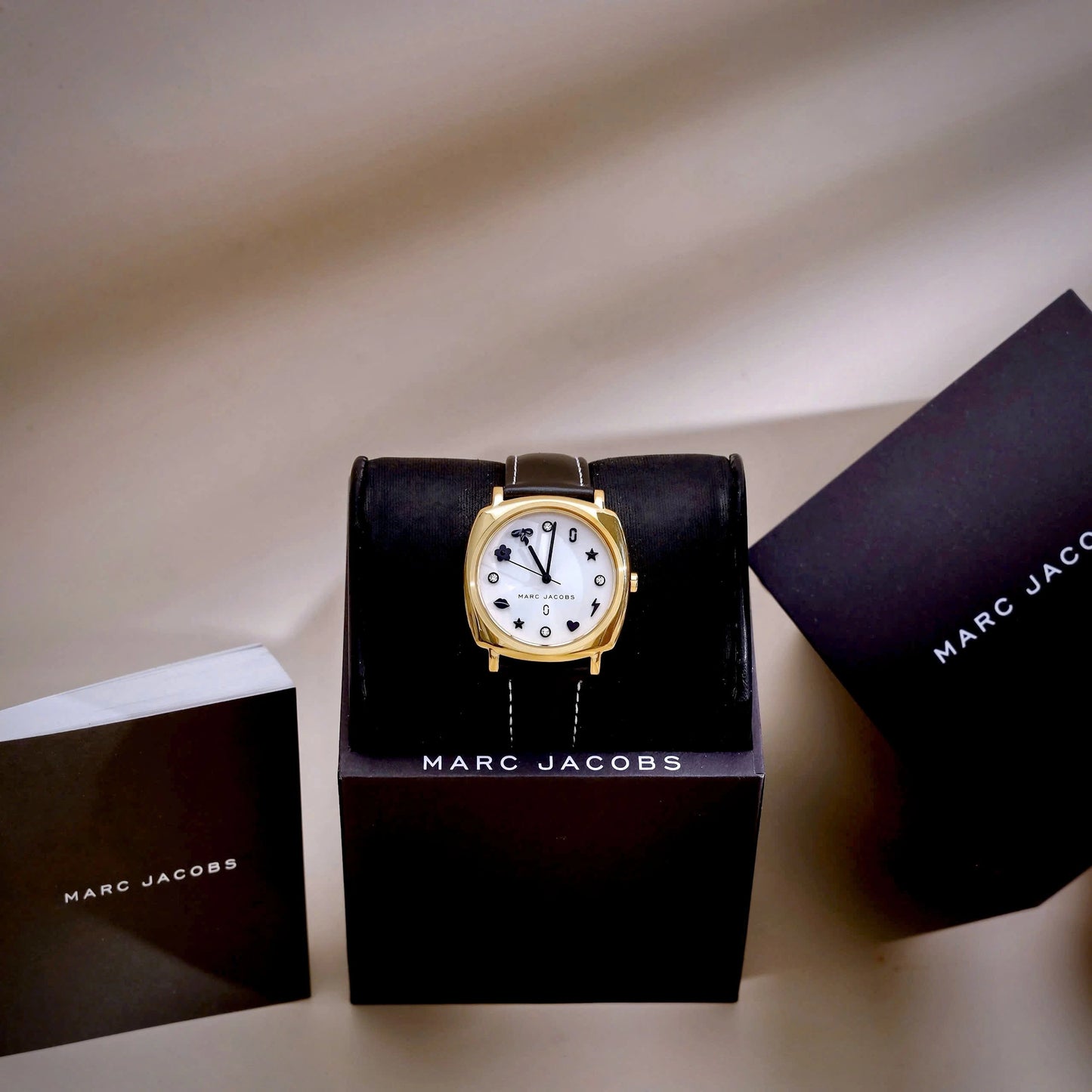 Marc Jacobs Gold White Dial Leather Strap Ladies Watch | MJ1564