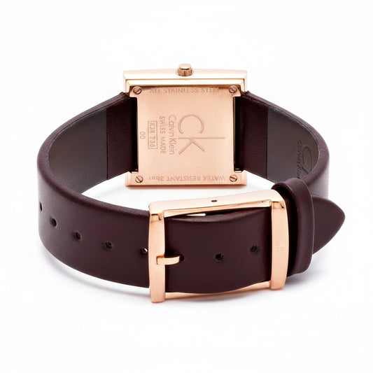 Calvin Klein Mark Silver Dial Brown Leather Strap Ladies Watch โ K3R236G6