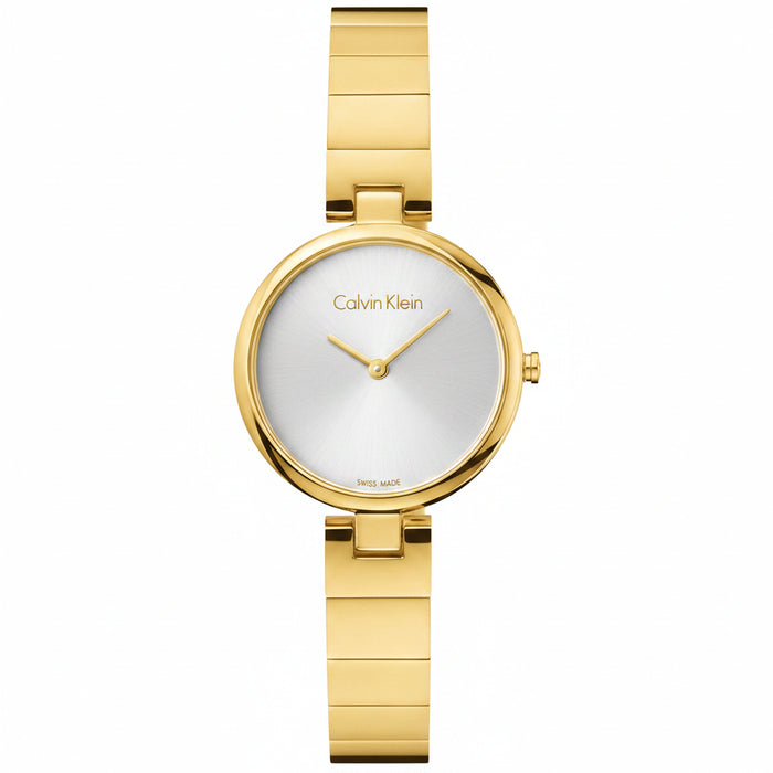 Calvin Klein Authentic Silver Dial Yellow Gold Ladies Watch โ K8G23546