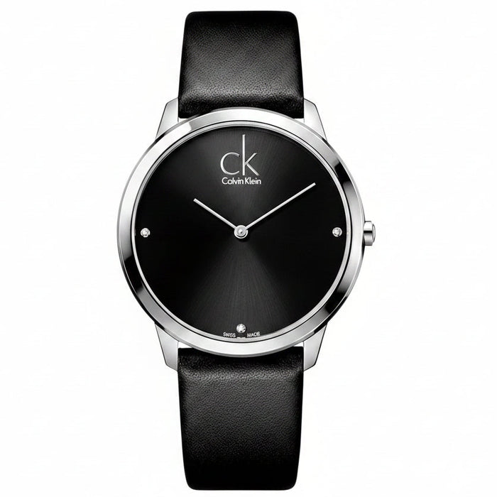 Calvin Klein Minimal Black Dial Black Leather Men's Watch β K3M211CS