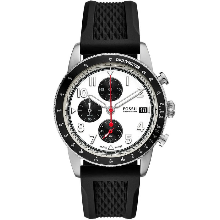 Fossil Sport Tourer White Dial Black Silicone Men's Chronograph Watch โ FS6087