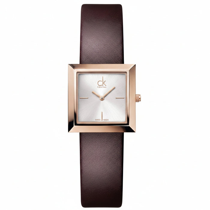 Calvin Klein Mark Silver Dial Brown Leather Strap Ladies Watch β K3R236G6