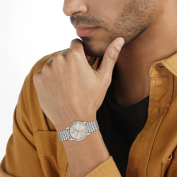 Emporio Armani Automatic Eggshell Sunray Dial Stainless Steel Men's Watch – AR60082