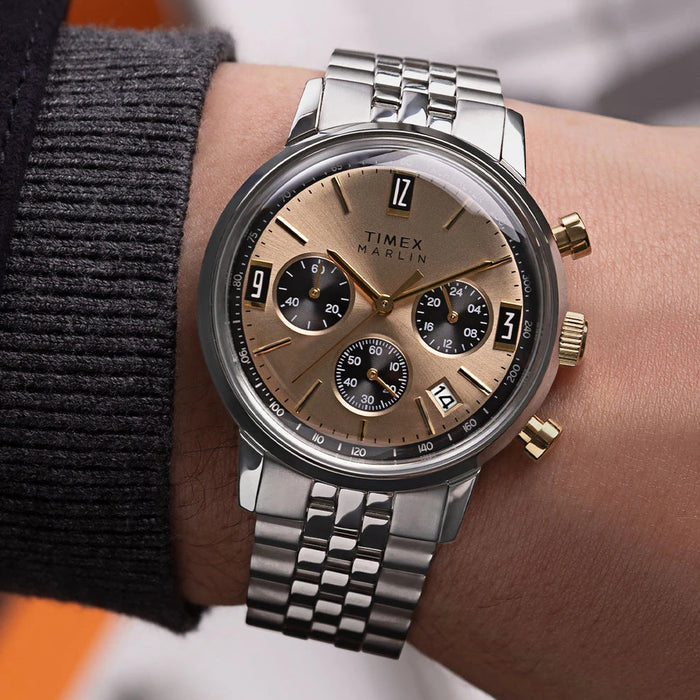 Timex Marlin Champagne Dial Stainless Steel Chronograph Men's Watch – TW2W60100UJ