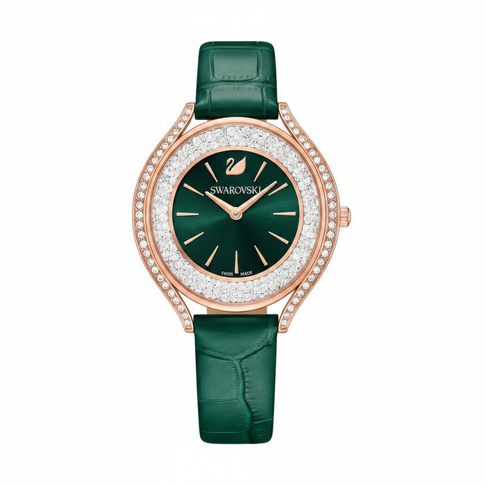 Swarovski Crystalline Aura Green Dial Green Leather Strap Ladies Watch โ 5644078