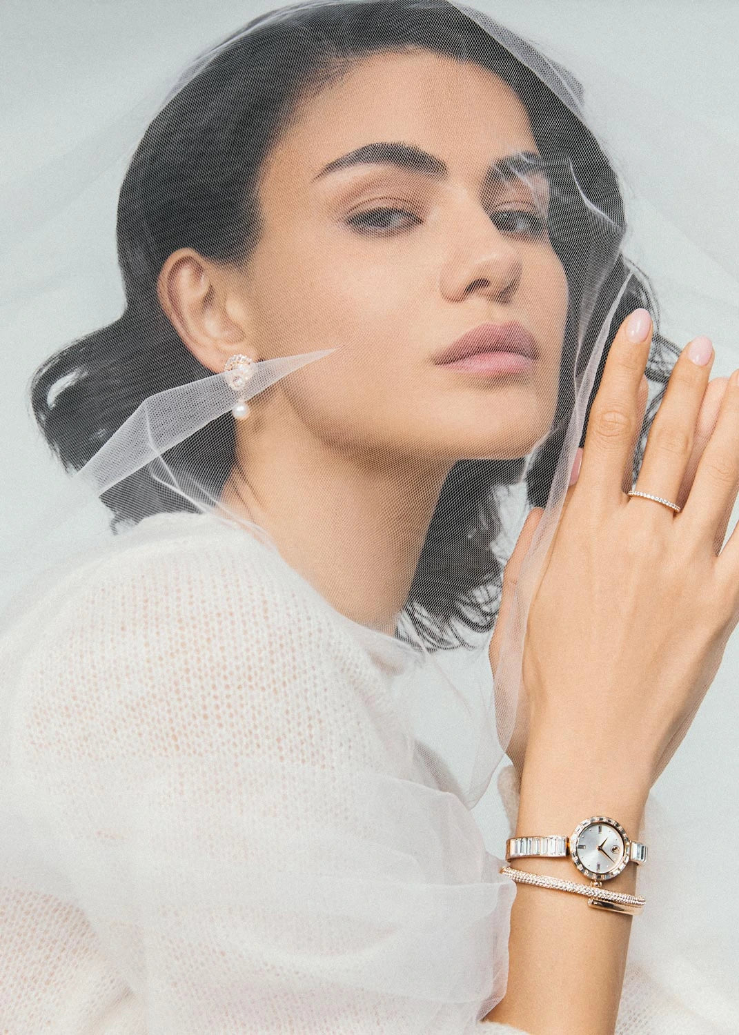 Swarovski Matrix White Dial Rose Gold-Tone Crystal Bangle Watch – 5677484