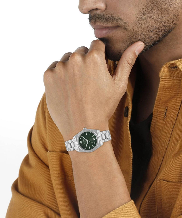 Emporio Armani Federico Green Dial Silver Stainless Steel Men's Watch – AR11621