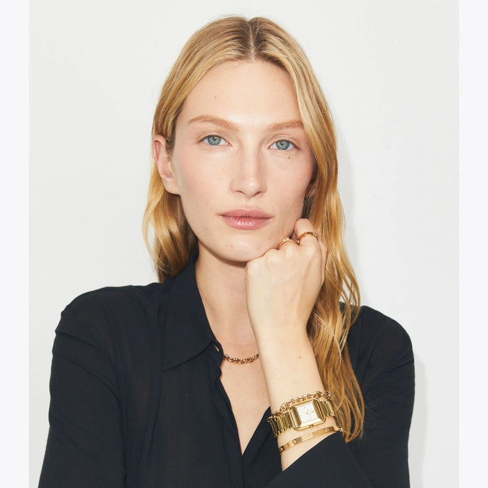 Tory Burch Kira Square Ivory Dial Gold-Tone Stainless Steel Ladies Watch – TBW6020