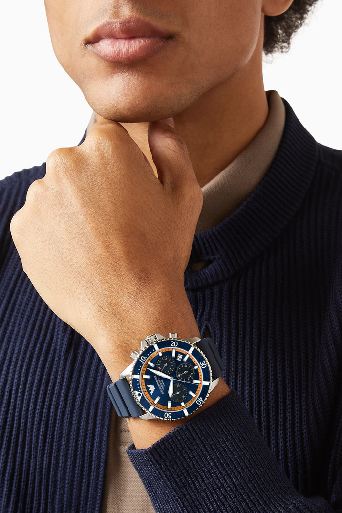 Emporio Armani World Explorer Solar Chronograph Blue Dial Men's Watch – AR11696