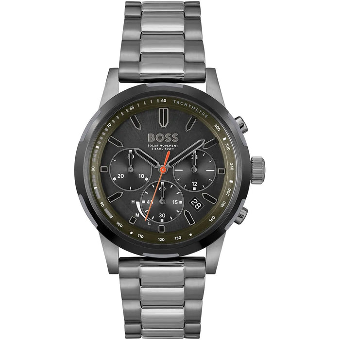 BOSS Solgrade Solar Black & Olive Dial Stainless Steel Men's Watch – 1514034