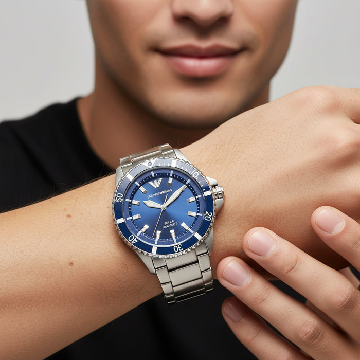 Emporio Armani World Explorer Blue Dial Solar Men's Watch – AR11697