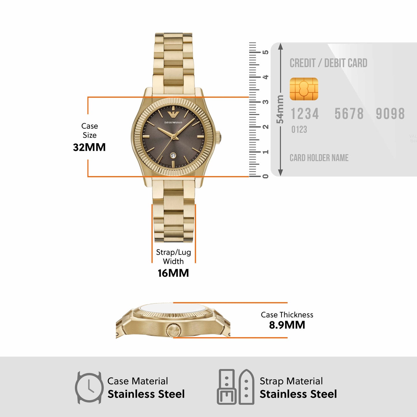 Emporio Armani Women's Brown Sunray Dial Gold-Tone Stainless Steel Watch – AR11700