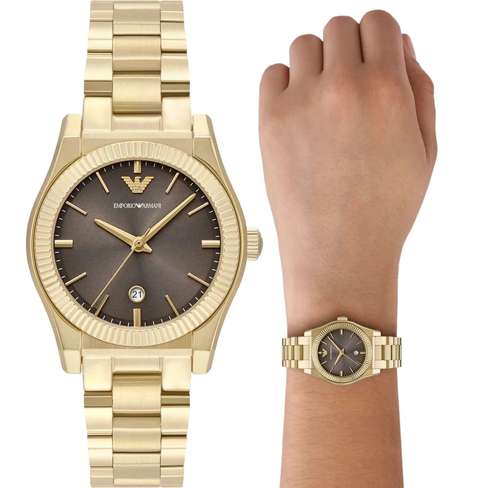 Emporio Armani Women's Brown Sunray Dial Gold-Tone Stainless Steel Watch – AR11700