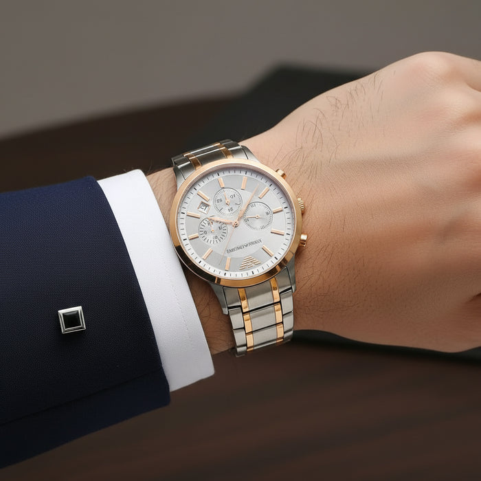 Emporio Armani Renato Chronograph Grey Dial Two-Tone Stainless Steel Men's Watch – AR11077