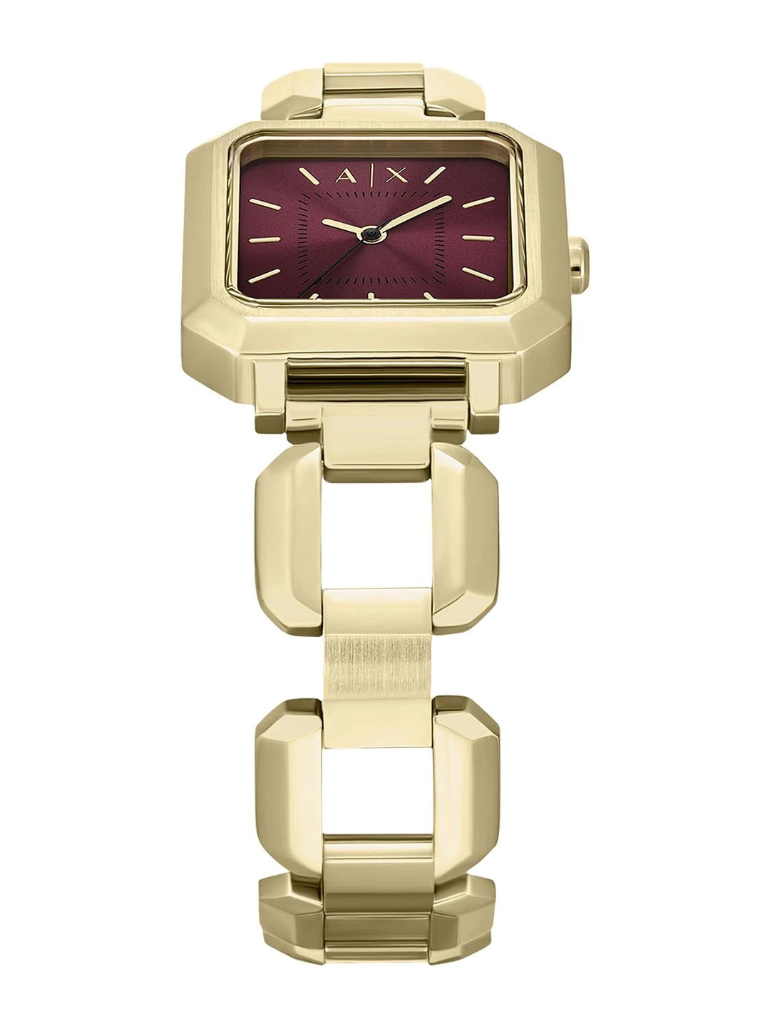 Armani Exchange Leila Red Sunray Dial Gold-Tone Stainless Steel Ladies Watch – AX5734