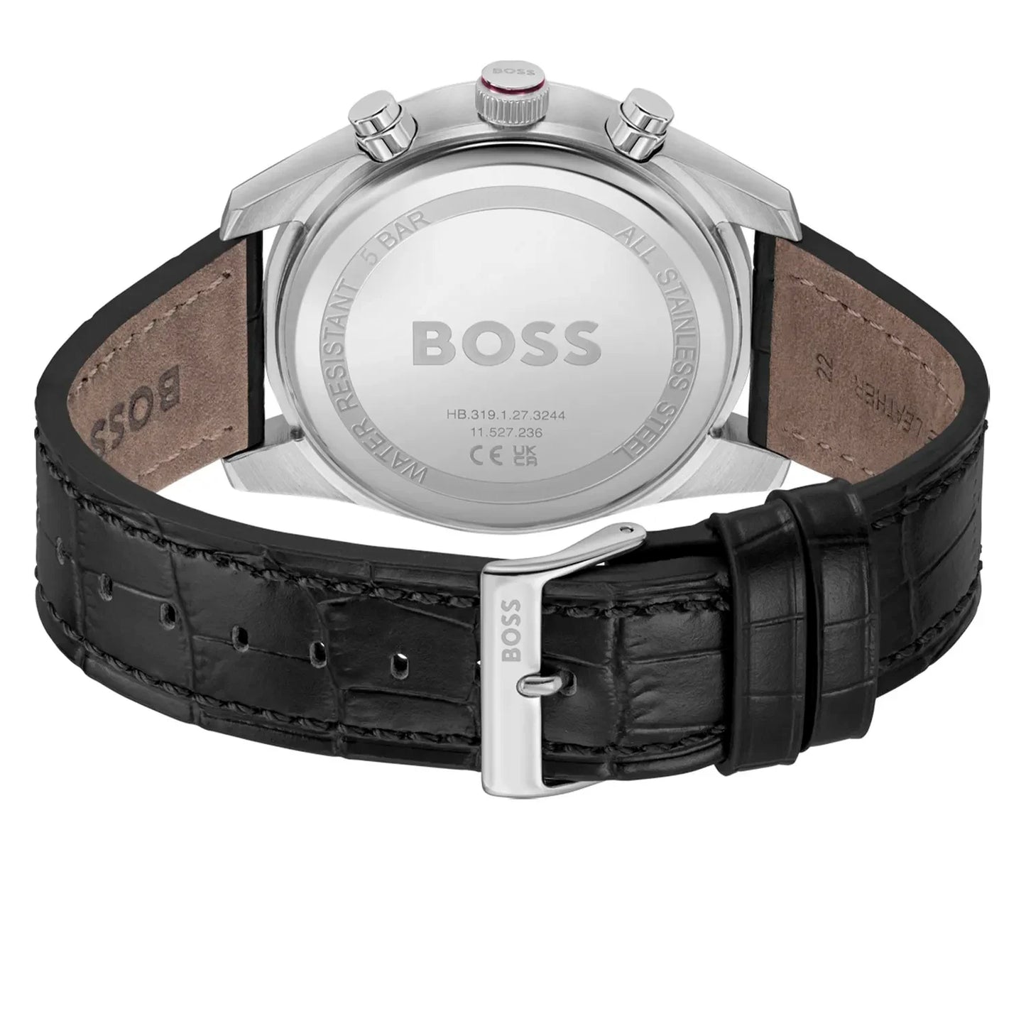 Hugo Boss Skytraveller Burgundy Chronograph Black Leather Strap Men's Watch – 1514193