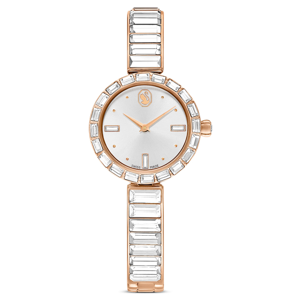 Swarovski Matrix White Dial Rose Gold-Tone Crystal Bangle Watch – 5677484