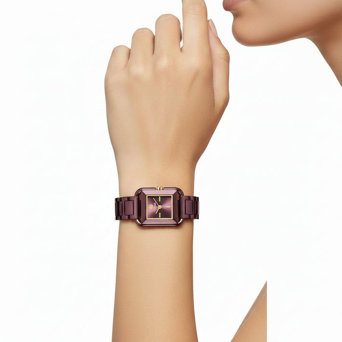 Tory Burch Kira Square Purple Dial Gold-Tone Stainless Steel Ladies Watch – TBW6024