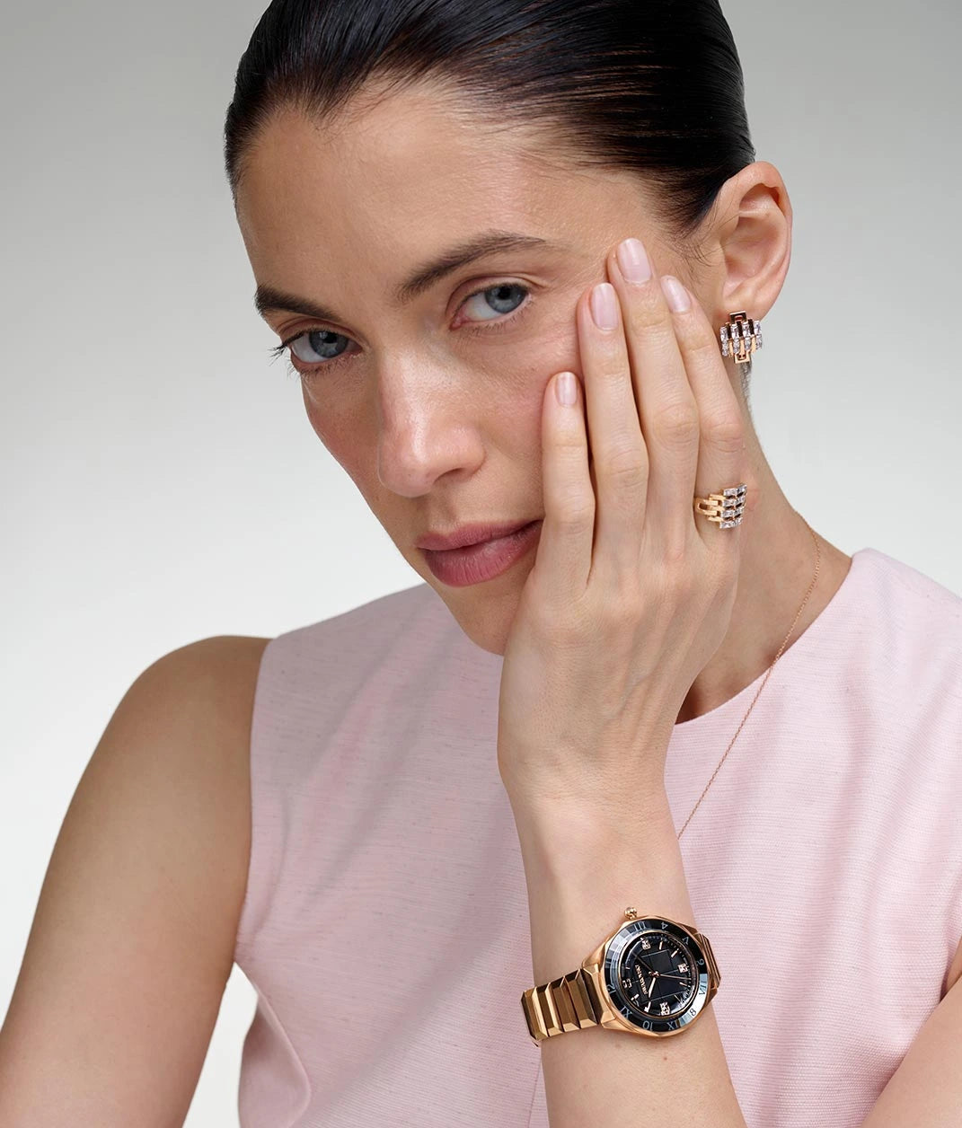Swarovski Dextera Black Dial Rose Gold-Tone Watch – 5641294