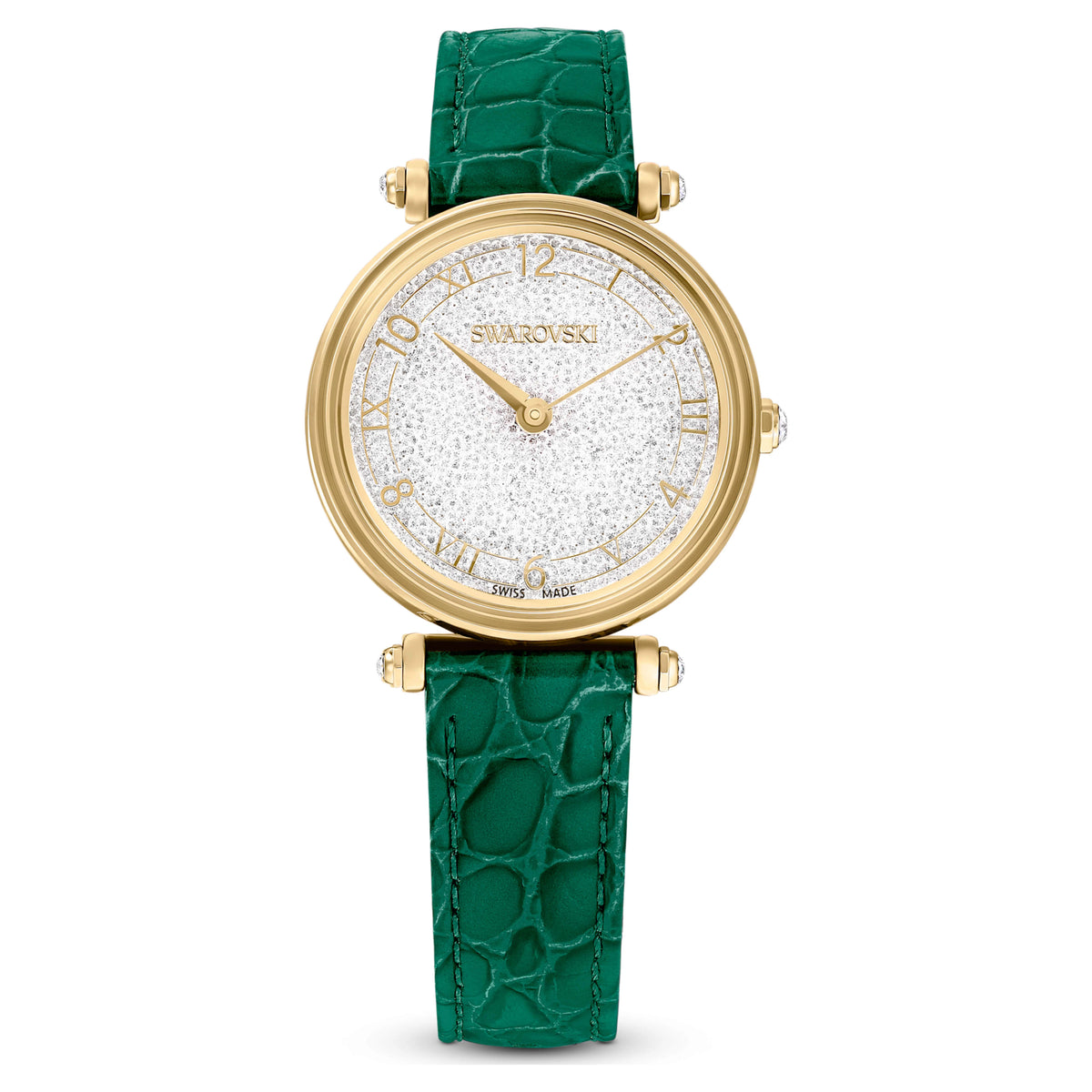 Swarovski Crystalline Wonder White Dial Green Leather Ladies Watch – 5656893