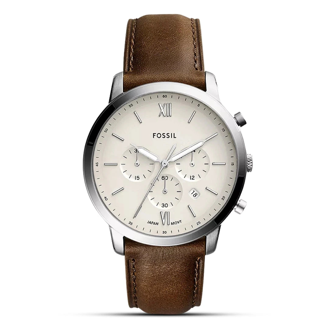 Fossil Neutra Chronograph Cream Dial Brown Leather Strap Men's Watch – FS5380