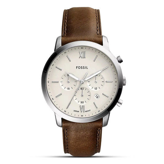 Fossil Neutra Chronograph Cream Dial Brown Leather Strap Men's Watch – FS5380