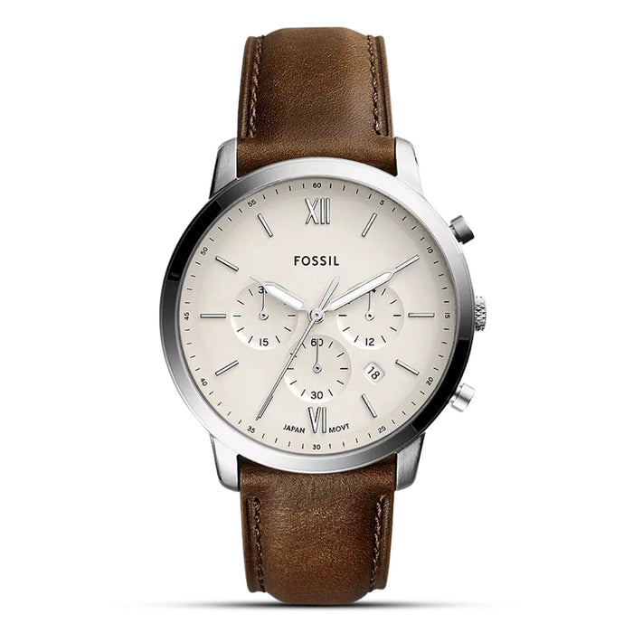 Fossil Neutra Chronograph Cream Dial Brown Leather Strap Men's Watch – FS5380
