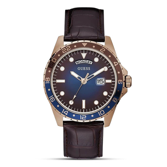 GUESS Comet Blue Dial Dark Brown Leather Band Men's Watch – GW0221G2