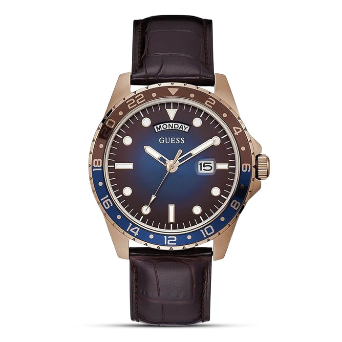 GUESS Comet Blue Dial Dark Brown Leather Band Men's Watch – GW0221G2