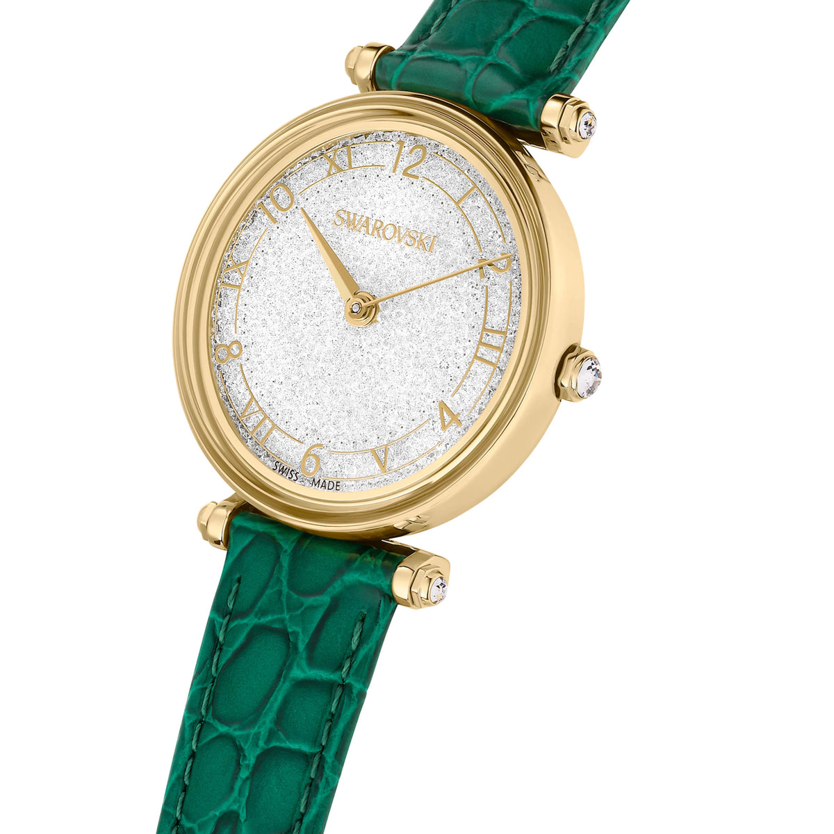 Swarovski Crystalline Wonder White Dial Green Leather Ladies Watch – 5656893