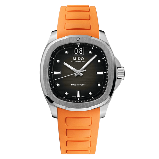 MIDO Multifort TV Big Date Grey Dial Orange Rubber Strap Men's Watch – M049.526.17.081.00