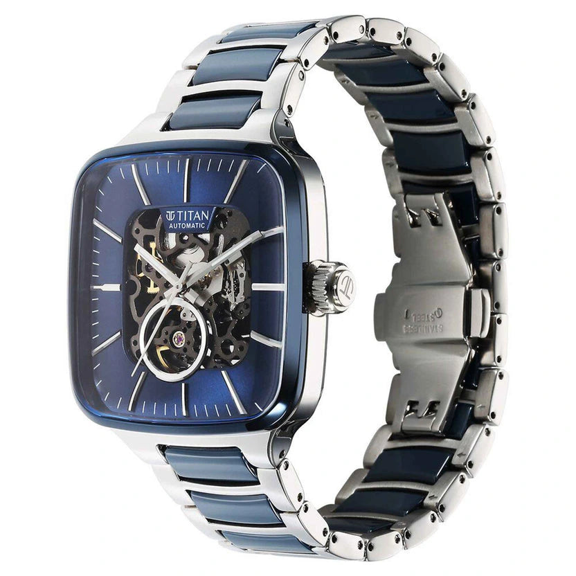 Titan Ceramic Fusion Skeleton Blue Dial Automatic Men's Watch – 90175KD02