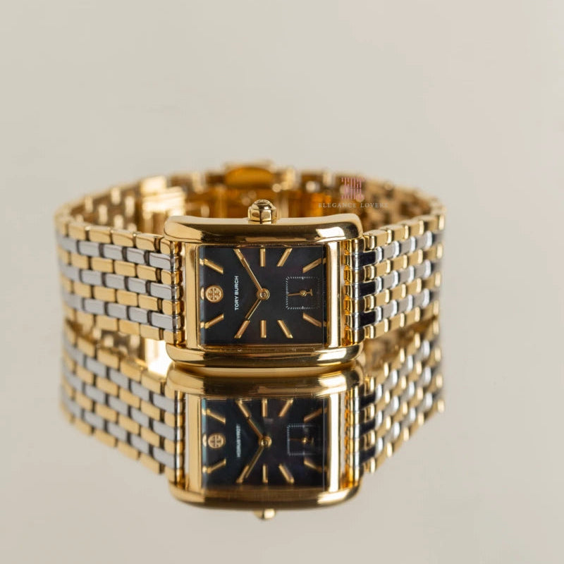 Tory Burch Eleanor Black Tinted Mother-of-Pearl Dial Two-Tone Stainless Steel Ladies Watch – TBW1084