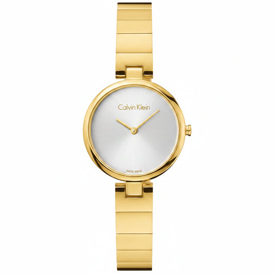 Calvin Klein Authentic Silver Dial Yellow Gold Ladies Watch – K8G23546