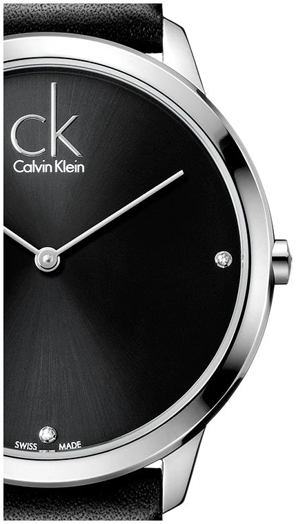 Calvin Klein Minimal Black Dial Black Leather Men's Watch – K3M211CS