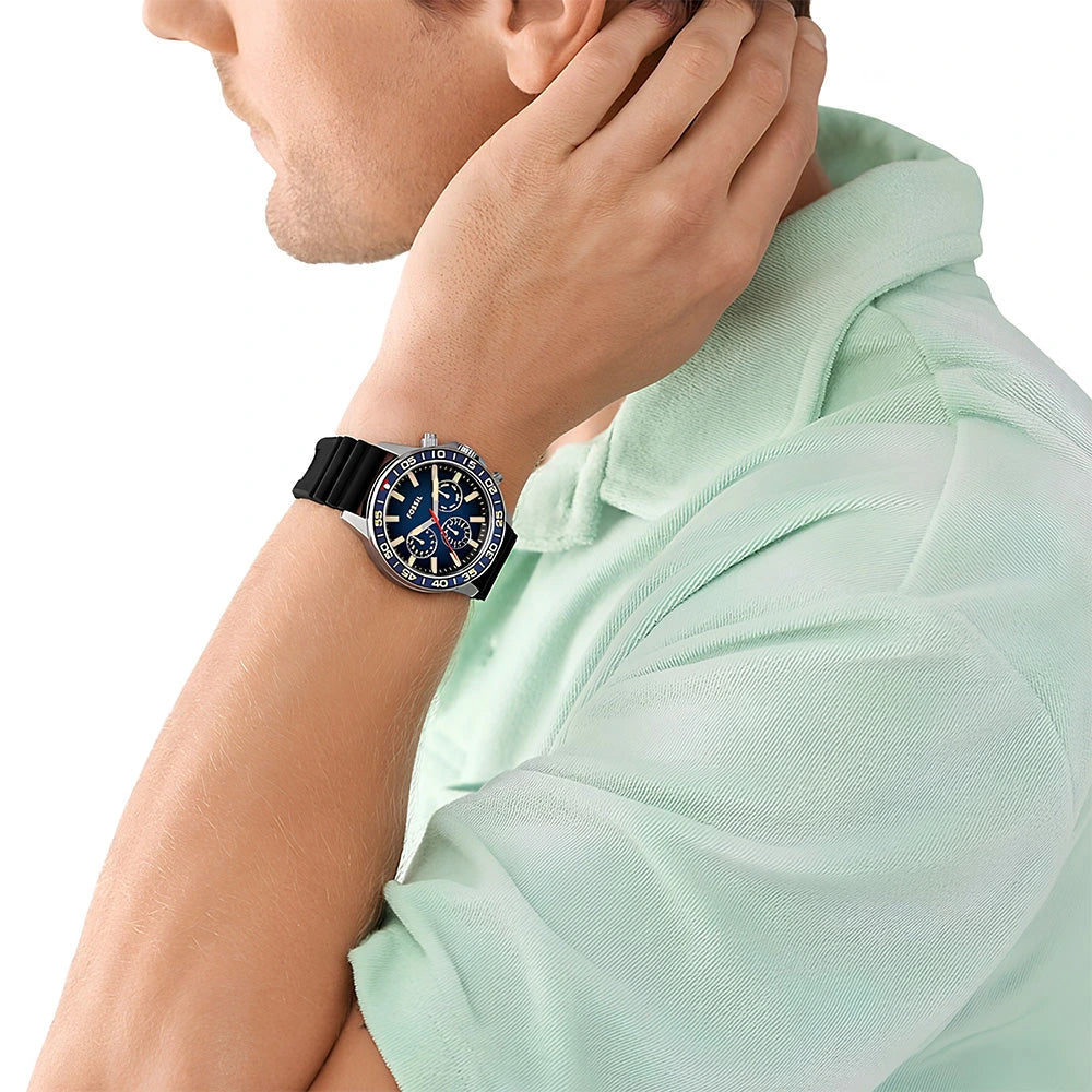 Fossil Bannon Blue Dial Black Silicone Strap Men's Watch – BQ2772