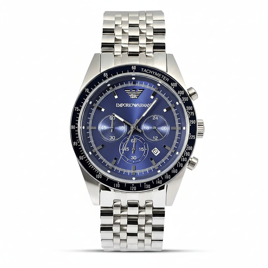 Emporio Armani Sportivo Chronograph Blue Dial Stainless Steel Men's Watch – AR6072