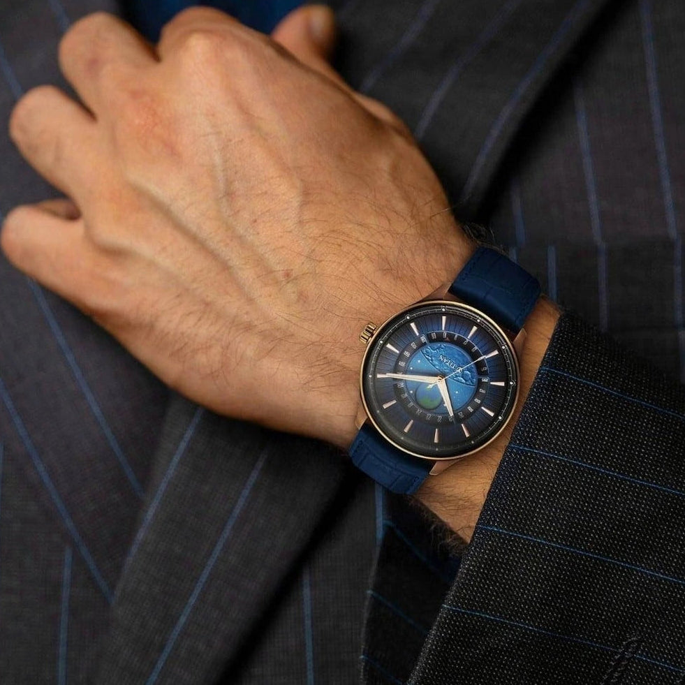 Titan Stellar Blue Dial Earth Disc Men's Watch – 1890QL01