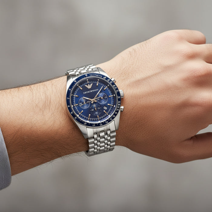 Emporio Armani Sportivo Chronograph Blue Dial Stainless Steel Men's Watch – AR6072