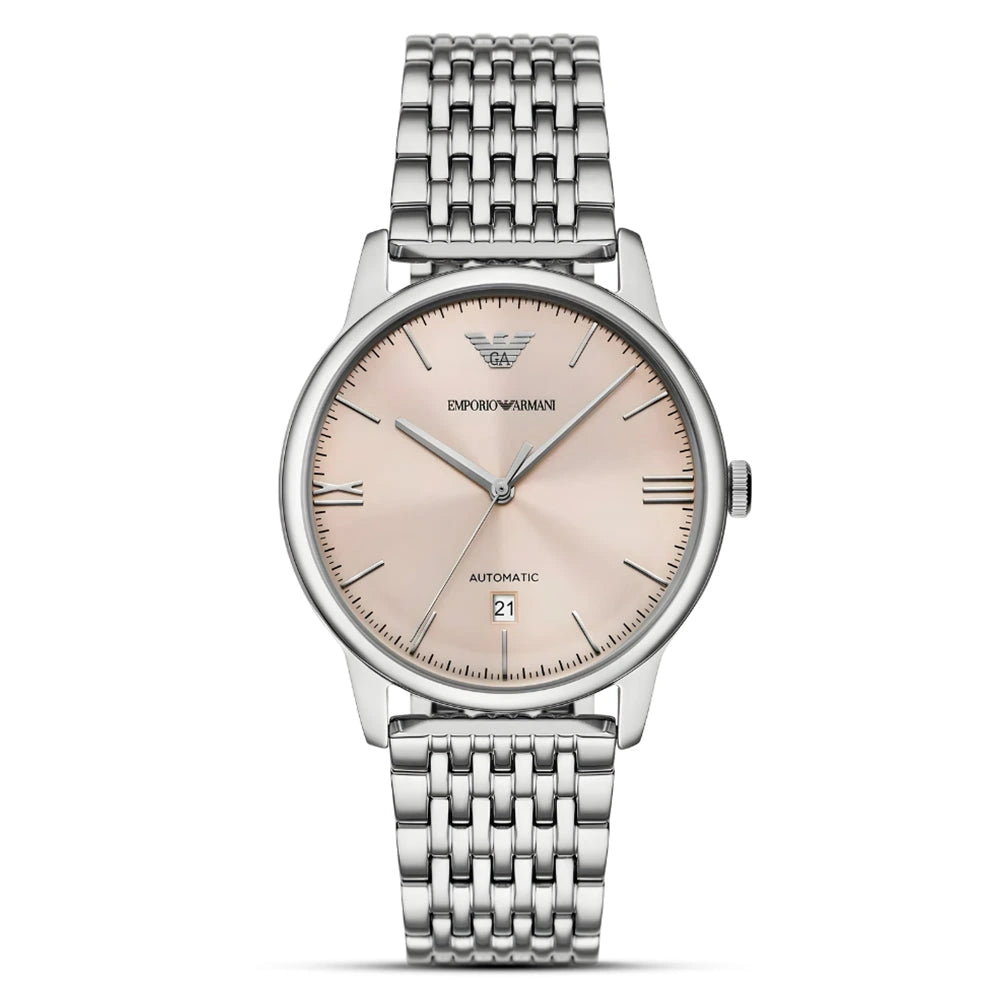 Emporio Armani Automatic Eggshell Sunray Dial Stainless Steel Men's Watch – AR60082