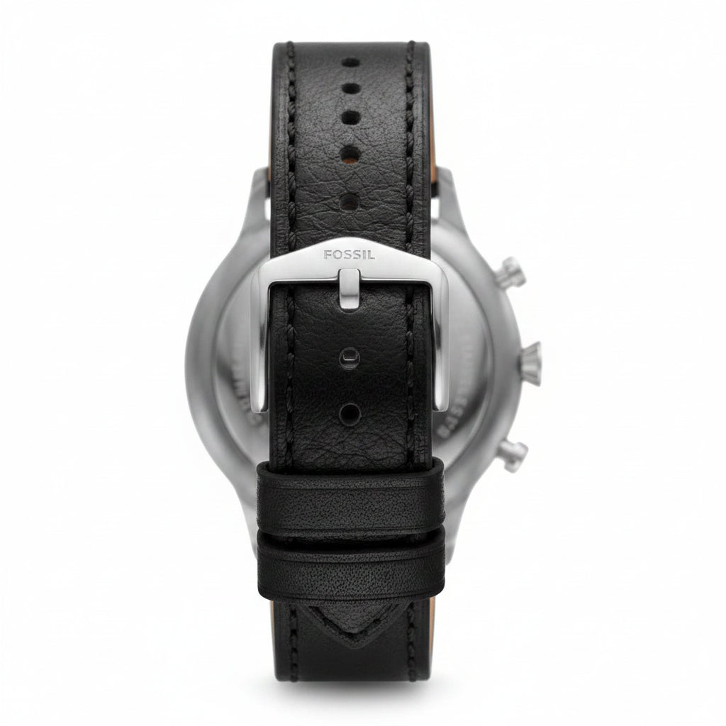 Fossil Retro Pilot Chronograph Black Dial Black Leather Strap Men's Watch – FS5806