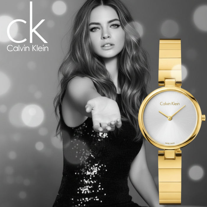 Calvin Klein Authentic Silver Dial Yellow Gold Ladies Watch – K8G23546