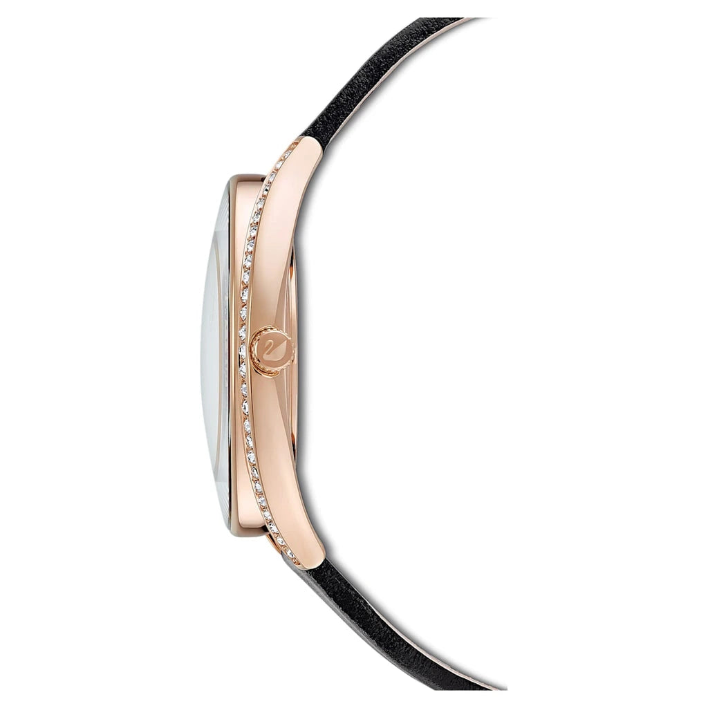 Swarovski Crystalline Aura Black Dial Black Leather Strap Ladies Watch – 5558634