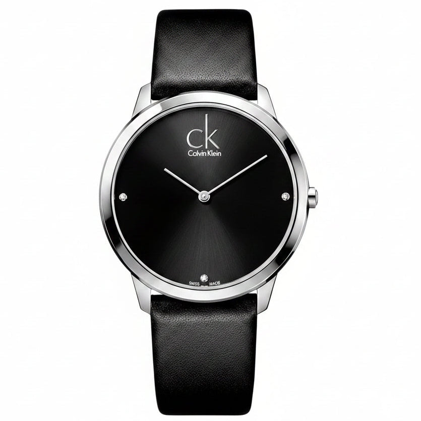 Calvin Klein Minimal Black Dial Black Leather Men's Watch – K3M211CS