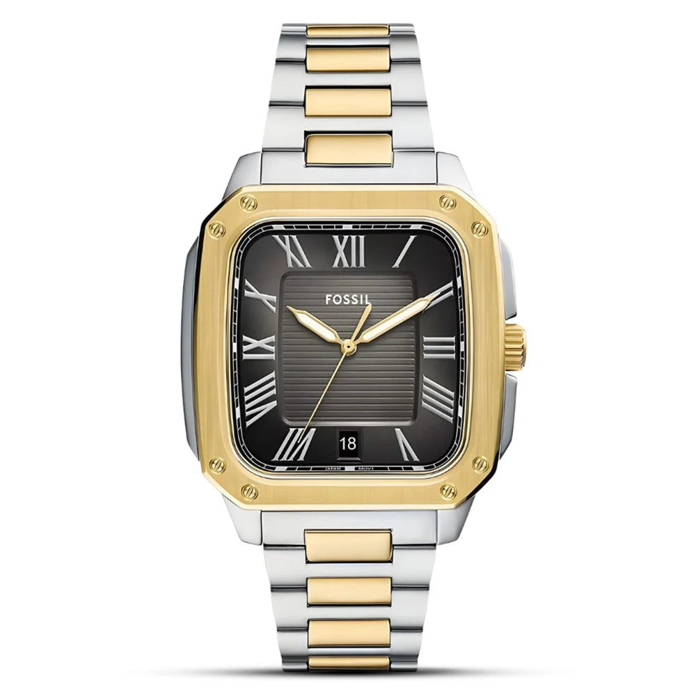 Fossil Crosby Black Textured Dial Two-Tone Stainless Steel Men's Watch – FS6123