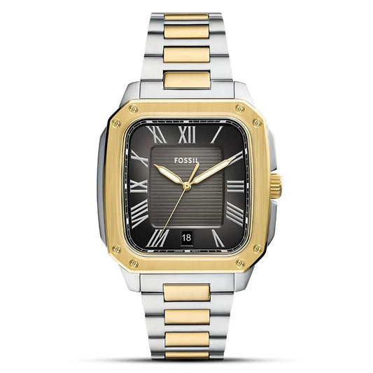 Fossil Crosby Black Textured Dial Two-Tone Stainless Steel Men's Watch – FS6123