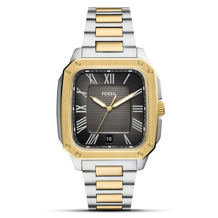 Fossil Crosby Black Textured Dial Two-Tone Stainless Steel Men's Watch – FS6123