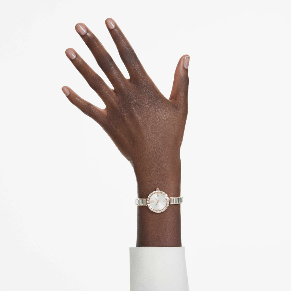 Swarovski Matrix White Dial Rose Gold-Tone Crystal Bangle Watch – 5677484
